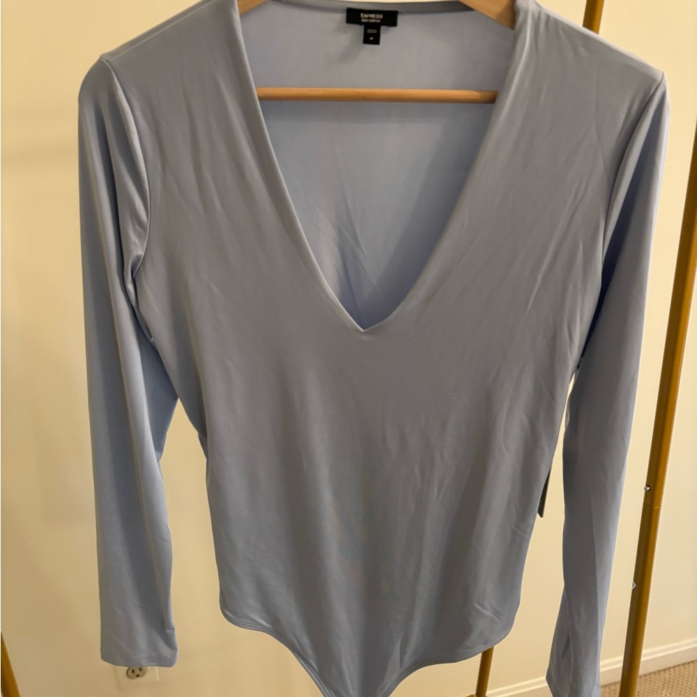 Express Light Blue V-Neck Bodysuit